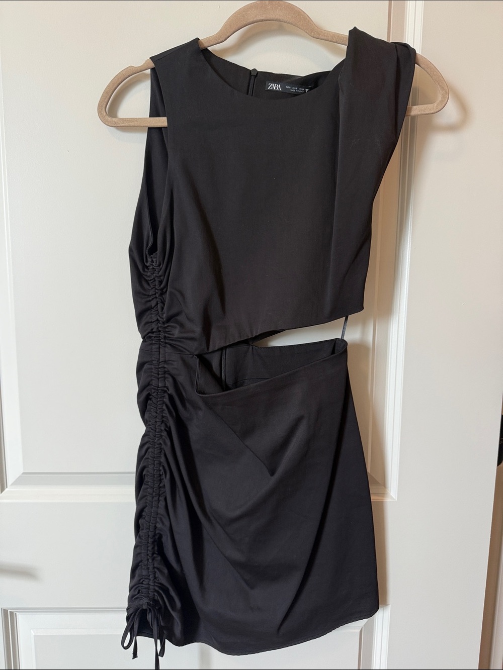 Zara Black Asymmetric Cutout Ruched Mini Dress